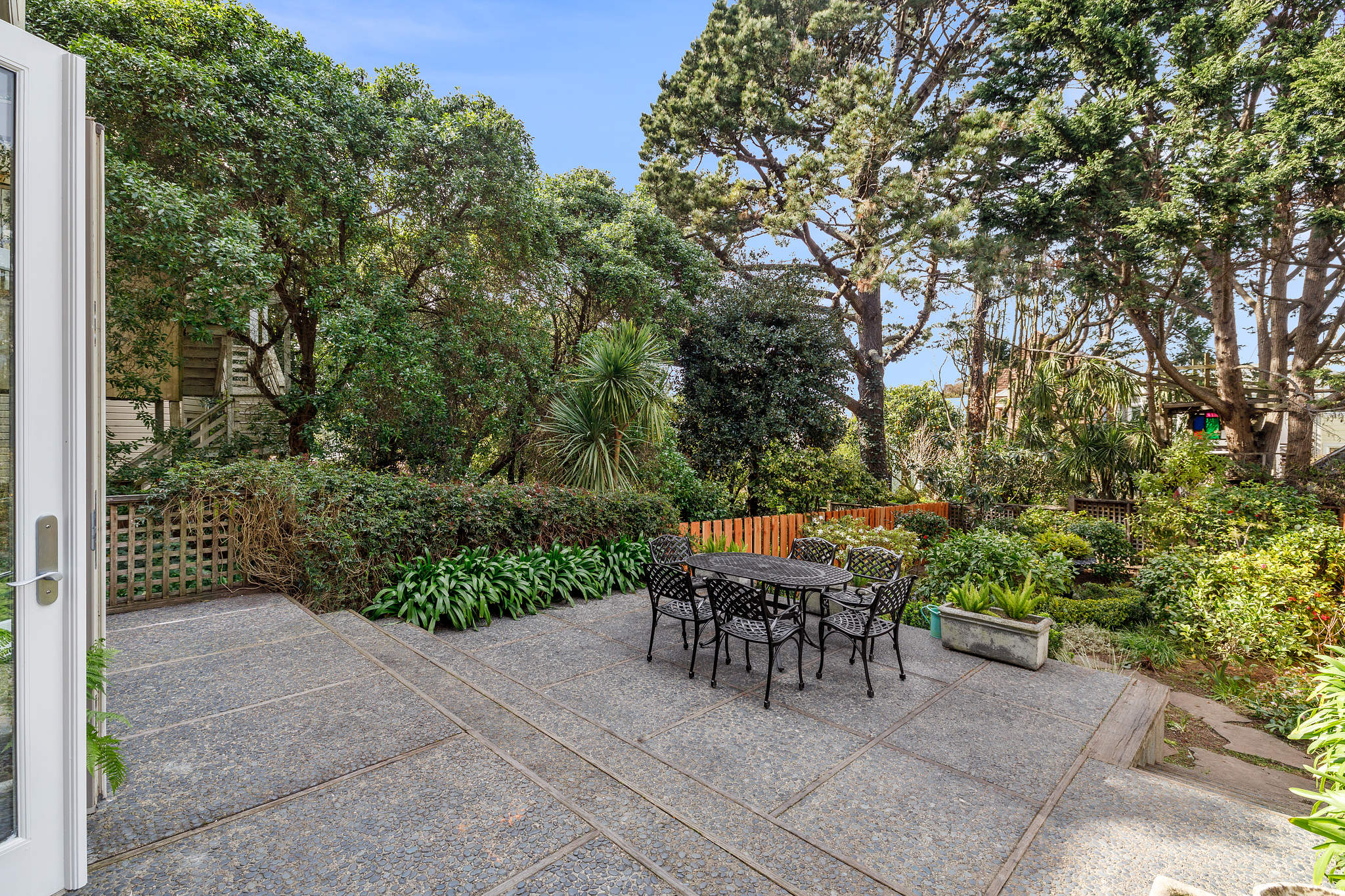 Outdoor space, featuring a patio and dining area