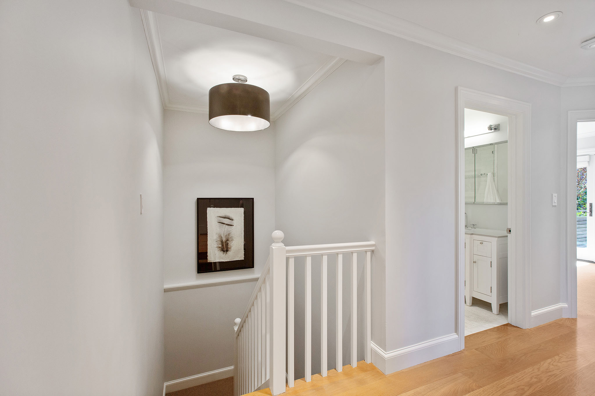 Stairway to lower level is across from main entryway.