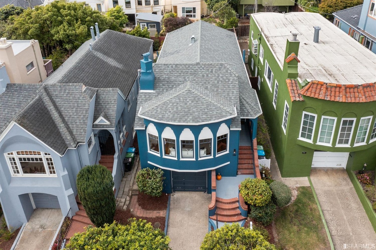 42160138130 View of 78 Wawona Street from above, showing the entry stairs and length of the house