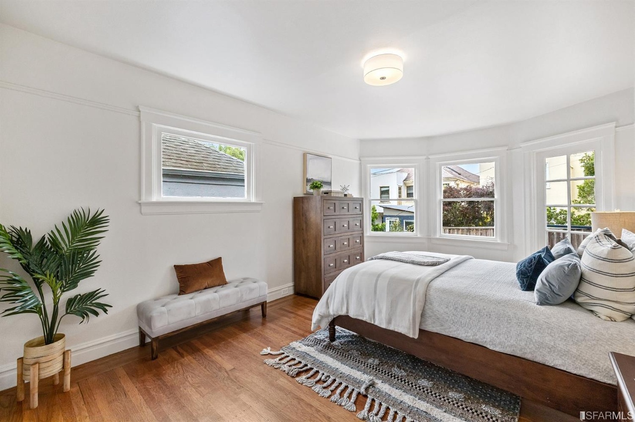 421601381490 Bedroom at 78 Wawona Street, showing wood floors and several large windows