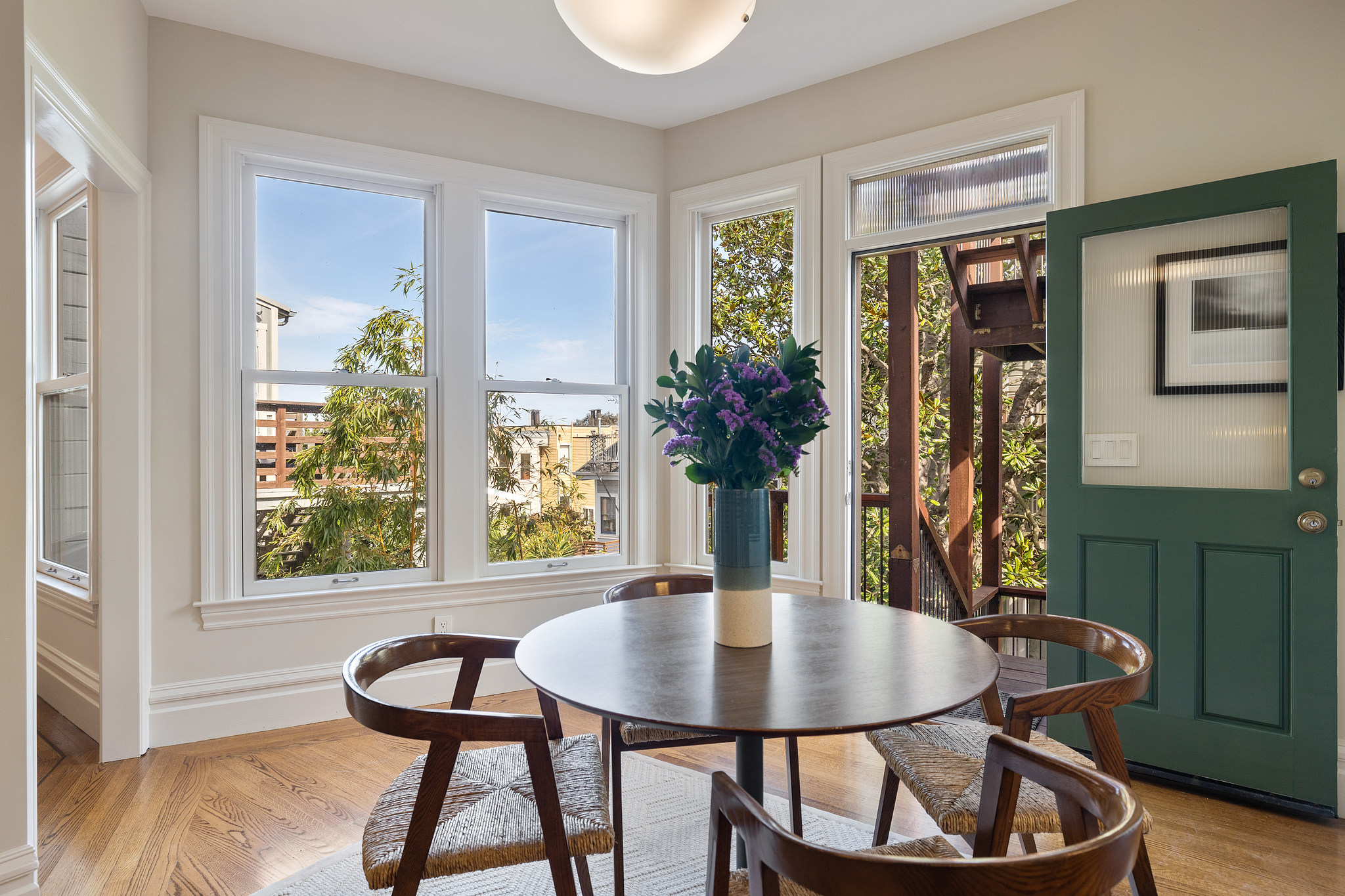 Close-up of the table with a view of San Francisco via the large windows