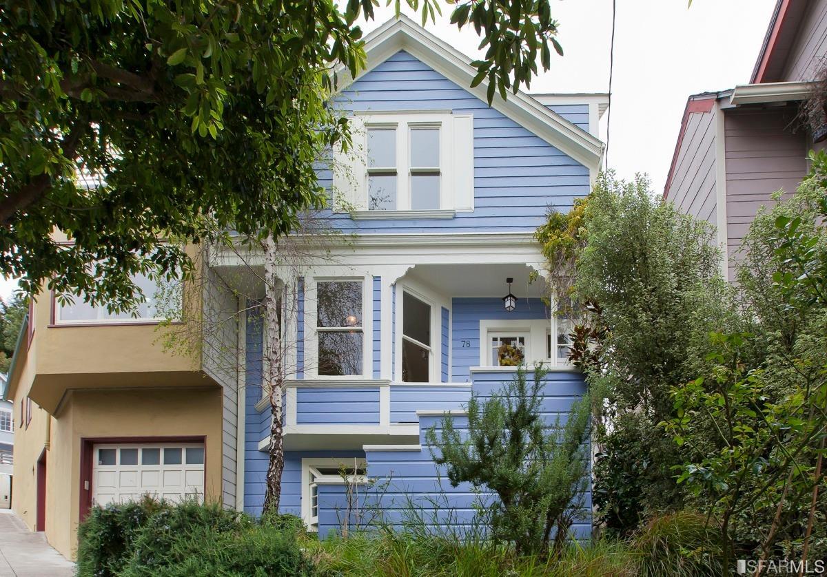 Font exterior view of 78 Harper Street, featuring a blue facade