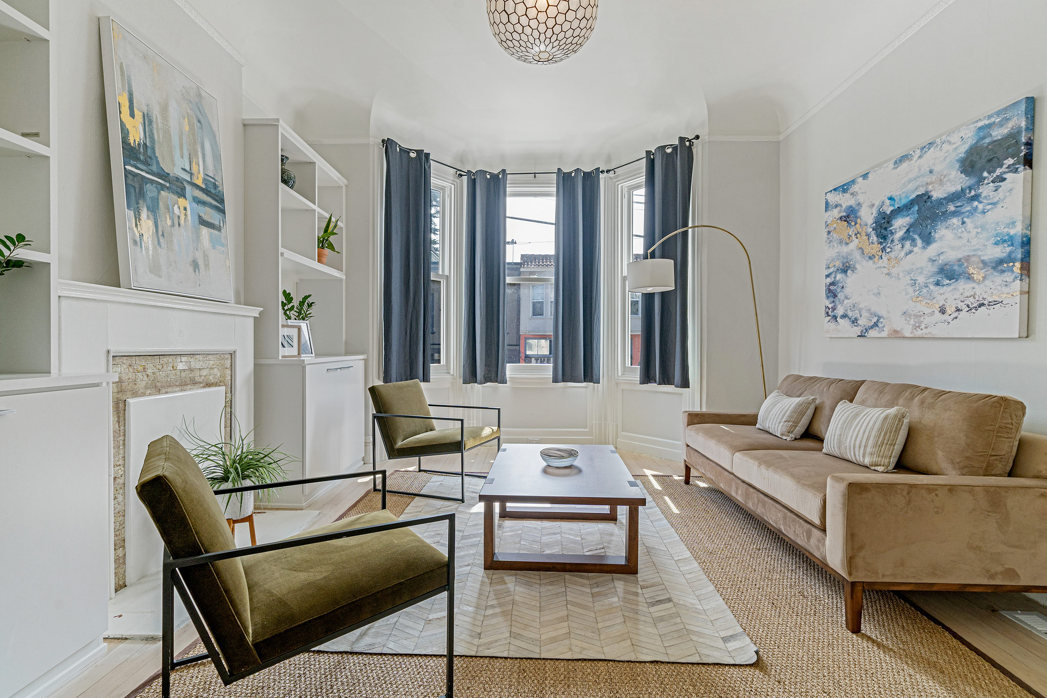 Living room with wood floor