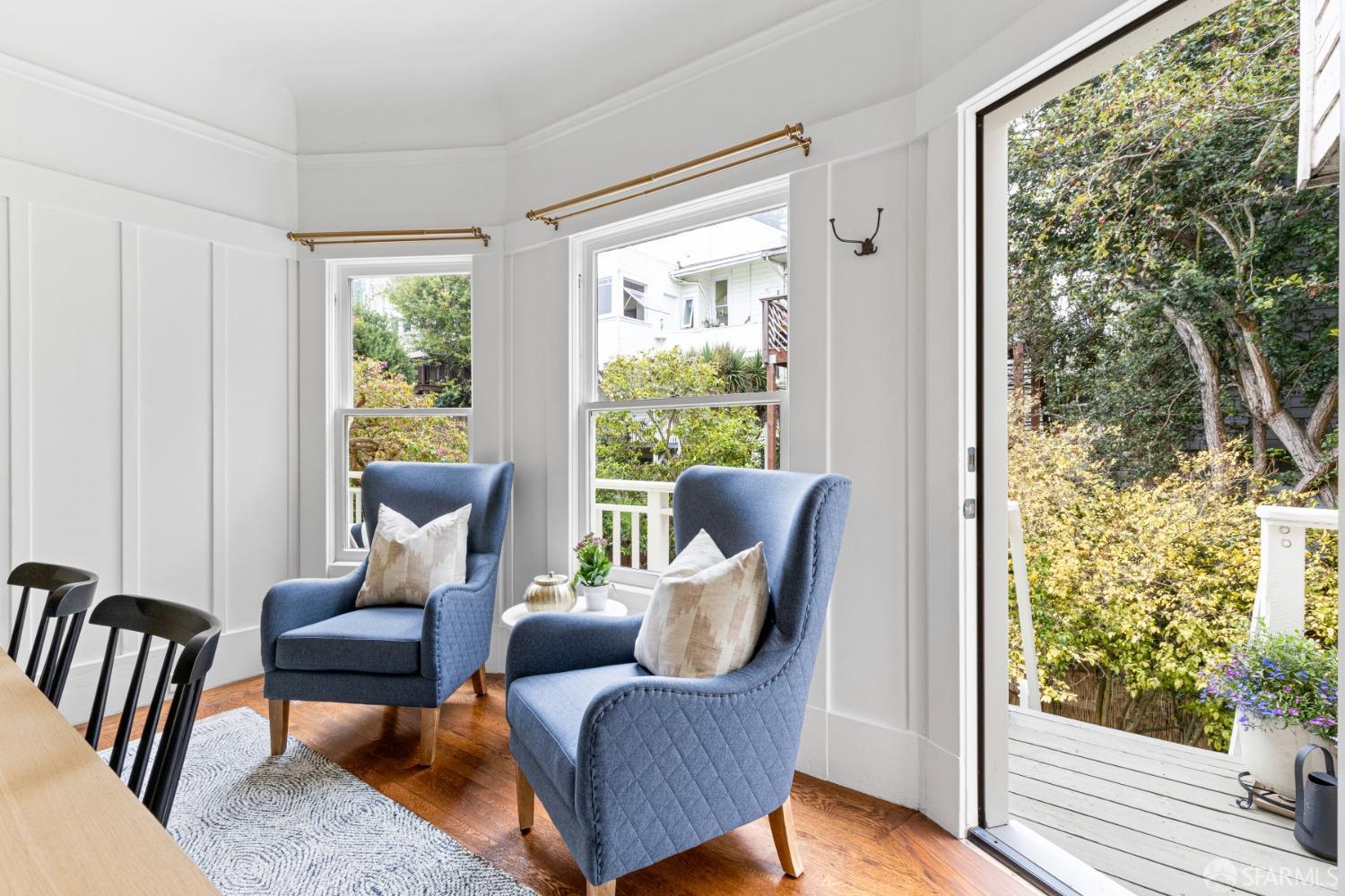 There is a door off the dining room that leads to stairway down to the yard.
