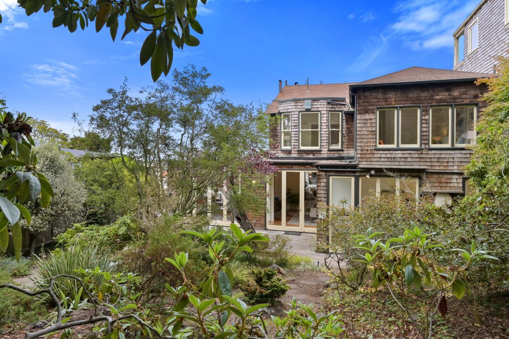 A view of the lush gardens at an Edgewood property