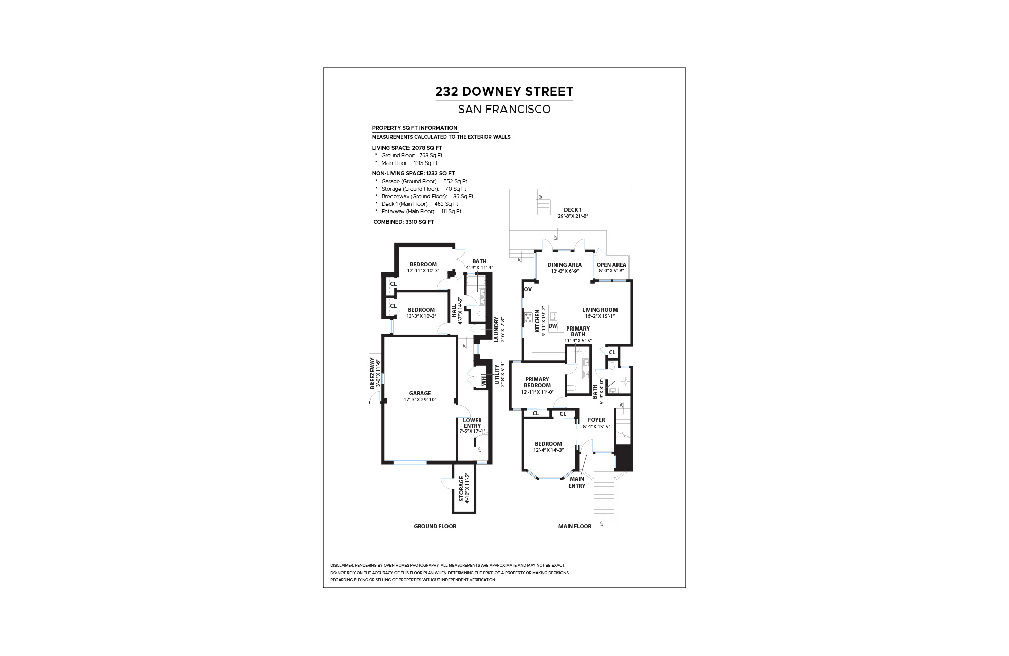 Floor plan by Open Homes for 232 Downey Street.