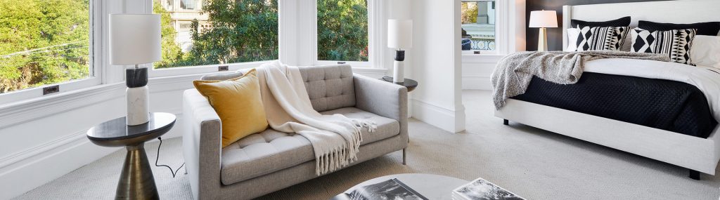 View of a bedroom and sitting area