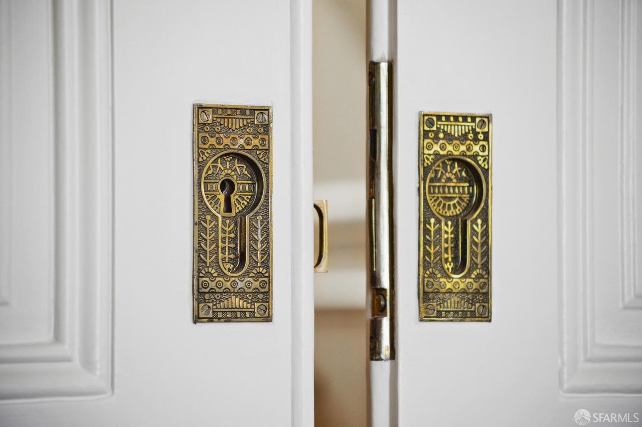 Close up of the vintage door locks.