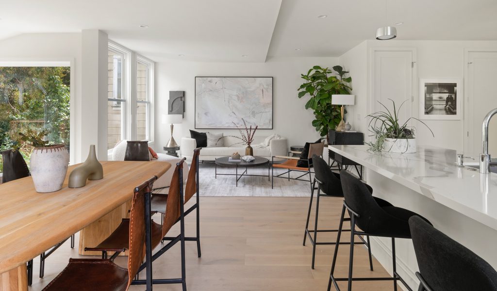 View of a luxurious dining room at 234 Downey, showing a large room with wood floors